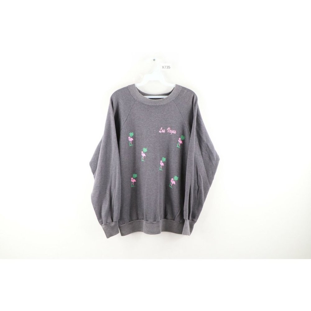 Vintage 90s Streetwear Womens Large Las Vegas Pink Flamingo Faded Sweatshirt